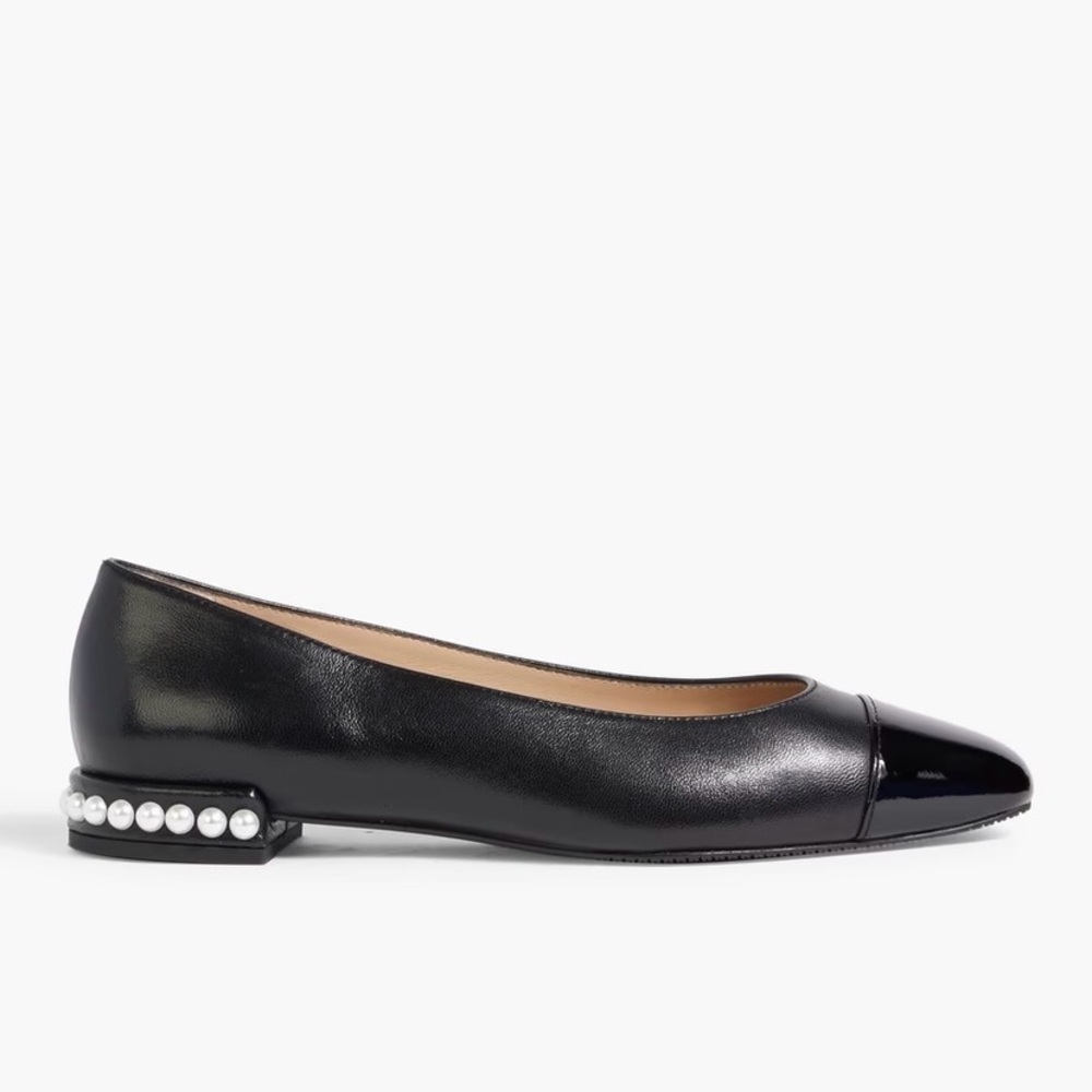 like new Stuart Weitzman two black pearl  flats - size 8